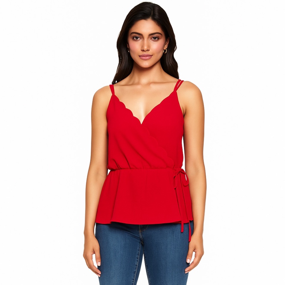 Iris Red Wrap Tie Front Scallop Blouse Camisole Size S NWT